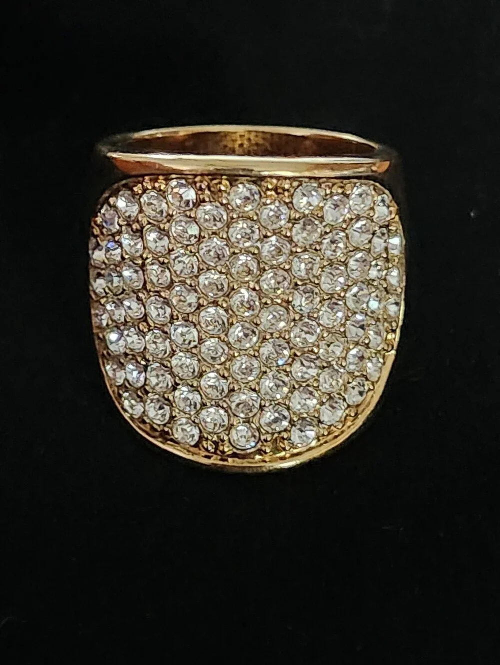 Nolan Miller Gold Tone Pavé Crystal Shield Ring Size 7